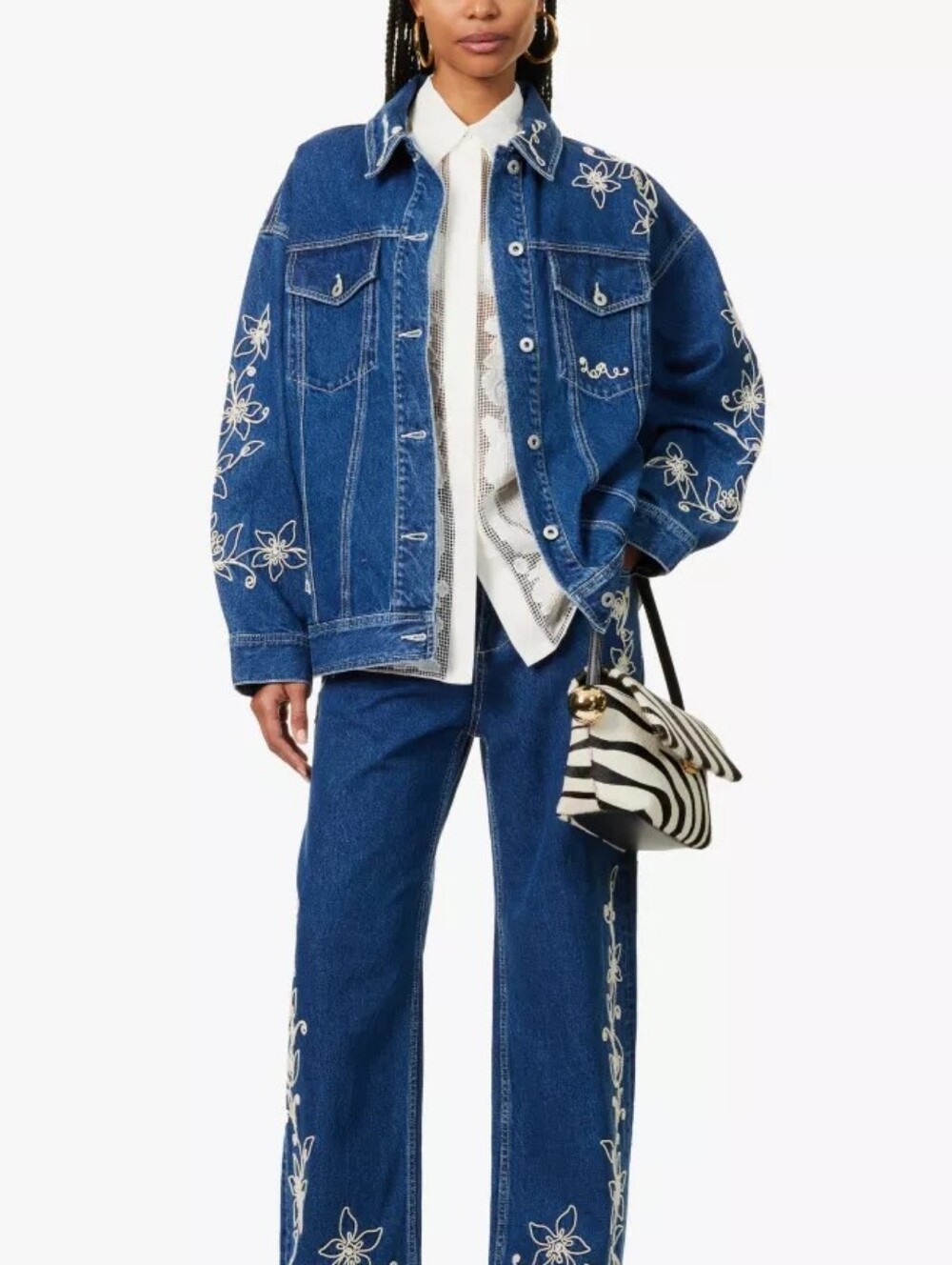 ALEMAIS Carmen floral-applique boxy-fit denim jacket